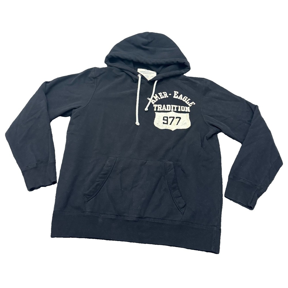 Y2K American Eagle Double Sided Heavyweight Black Hoodie Size XL